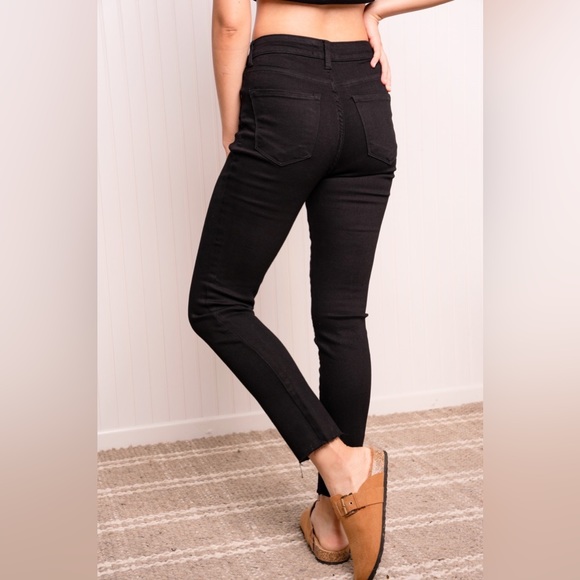 RISEN Full Size Asymmetrical Waist Raw Hem Jeans in Solid Black - Picture 2 of 4